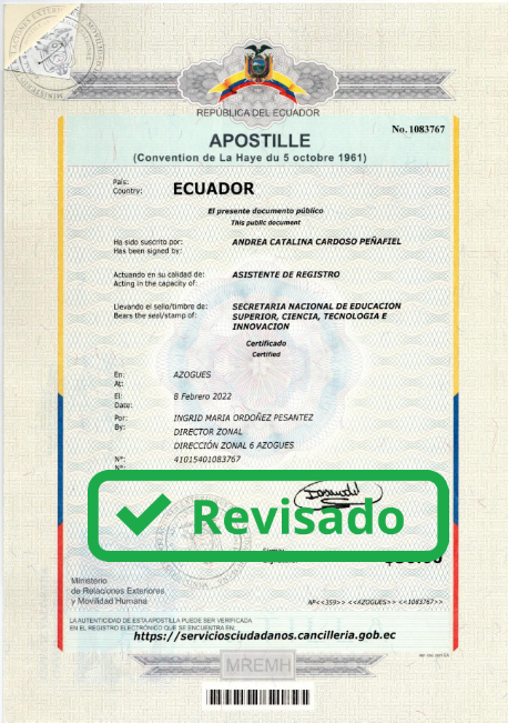 Apostilla del haya titulo de médico Geovanny León